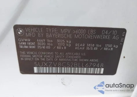 2011 BMW X5 xDrive50I из США, поврежденный, VIN 5UXZV8C52BLL67948